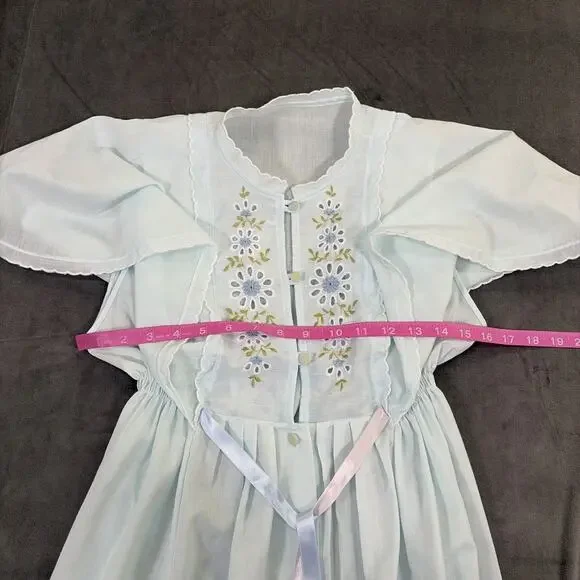 Vintage Gilead Light Blue Summer Robe & Nightgown Floral Embroidery Medium Chrty - Picture 14 of 16